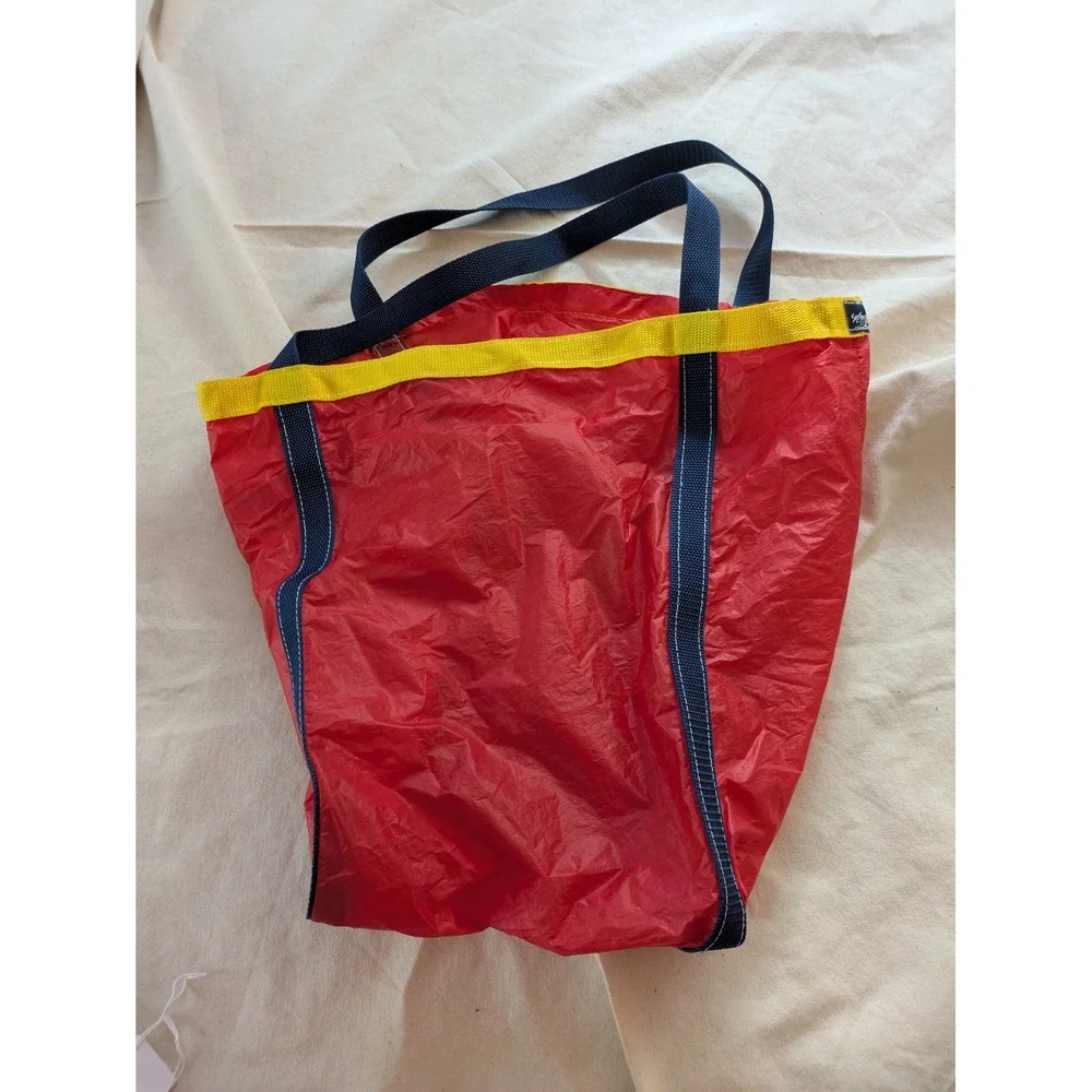 Sea Fever Gear Red Ripstop Nylon Tote Bag Yellow Trim Navy Handles Beach Travel